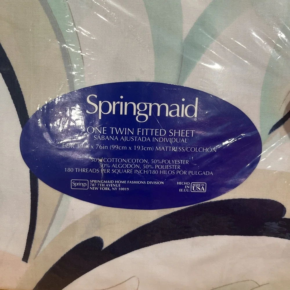 Vtg Springmaid Twin Fitted Sheet‎ Iris Floral 1980s 180TC Pastels Black Popourri